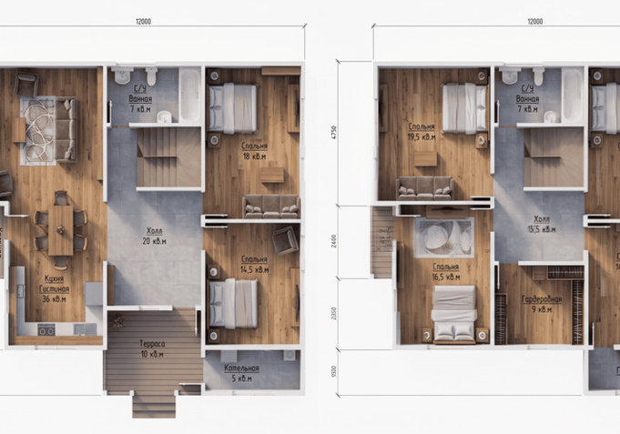 Каркасный коттедж Тимофеевский — планировка 11x12 м