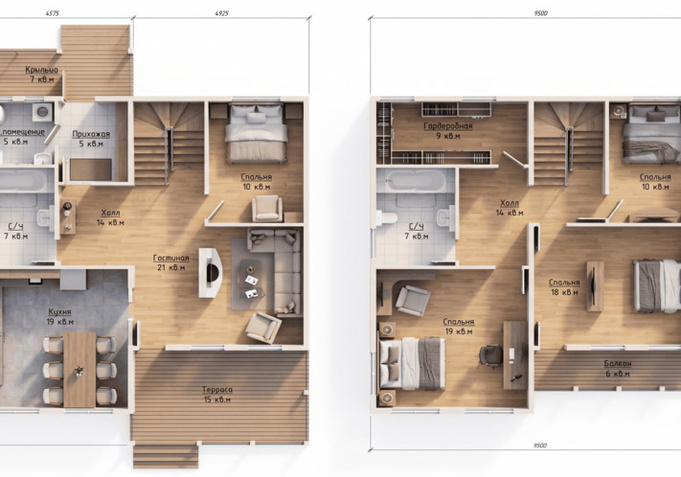 Каркасный коттедж Талдом — планировка 9,5x11 м