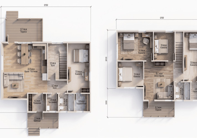 Каркасный коттедж Артемовский — планировка 7,5x12 м