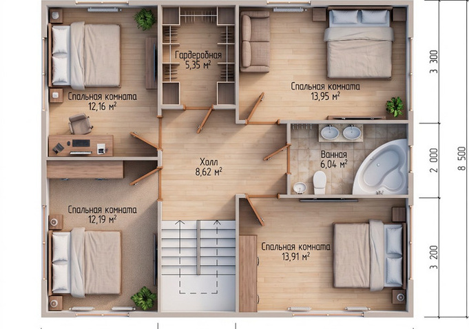 Каркасный коттедж Дублин — планировка 11x12.5 м