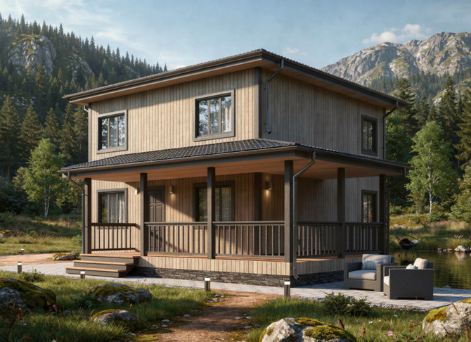 Каркасный коттедж Буран — 8x8 м, 150 м²