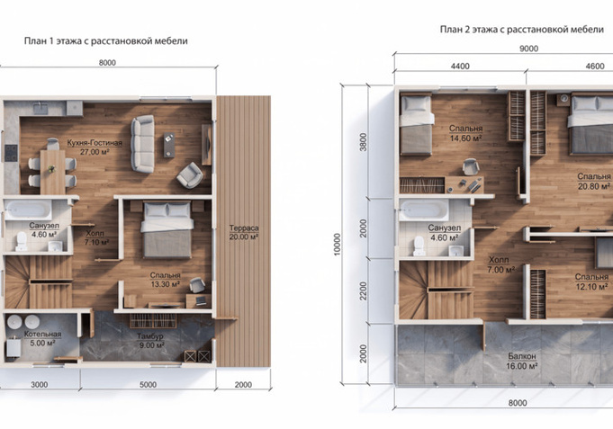 Каркасный дом Европейский — планировка 10x10 м