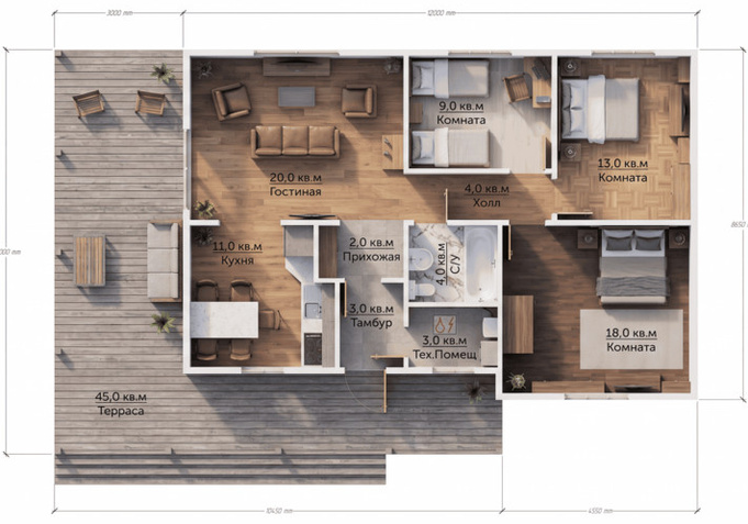 Каркасный дом Брайтон — планировка 10x12 м